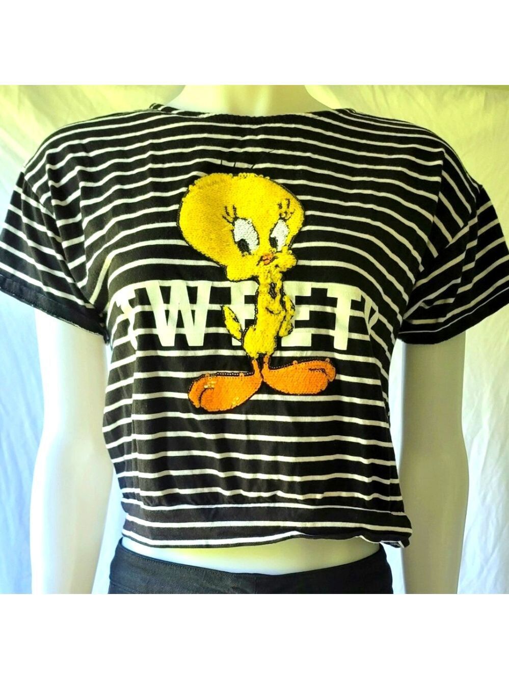 Zara Looney Tune "Tweety Bird" Top with Sequins Graphic Logo